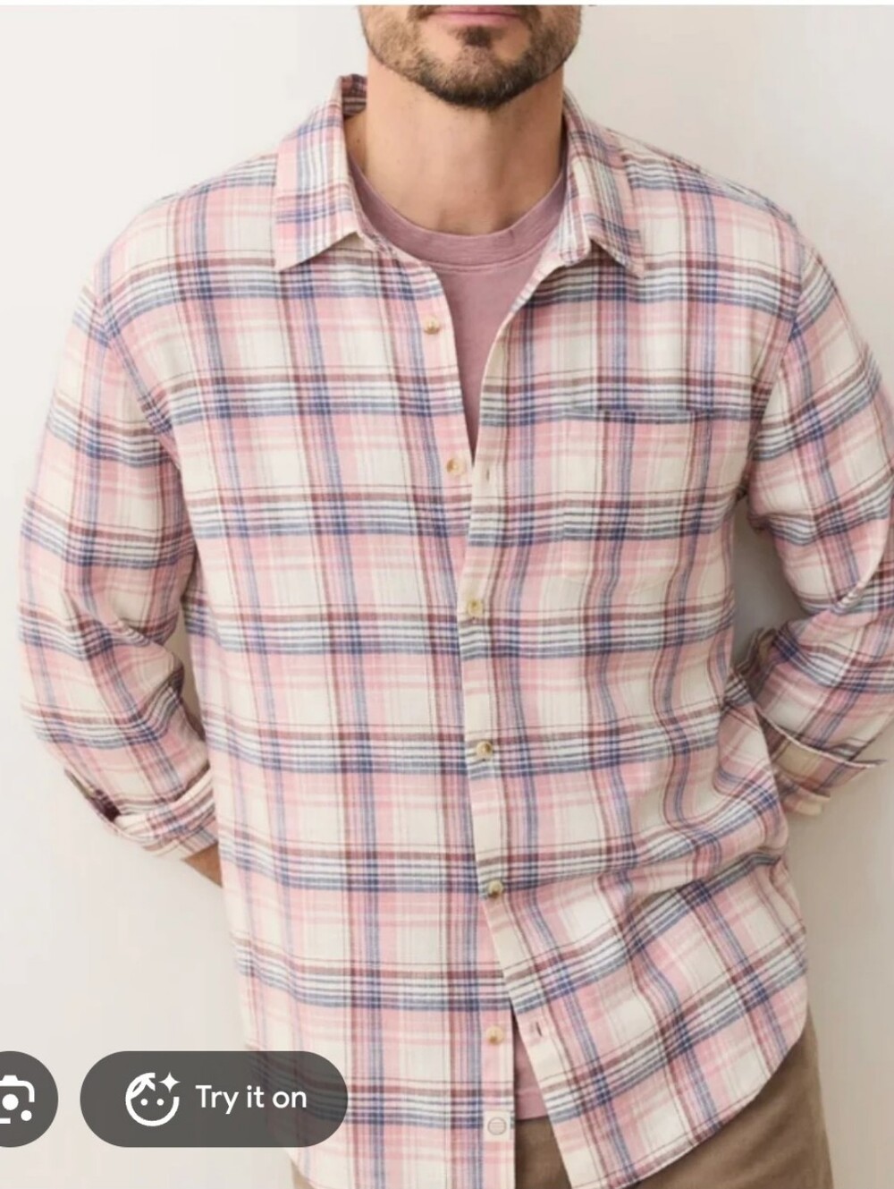 Marine Layer Classic Salvage Plaid Button Down Shirt Pink Blue S